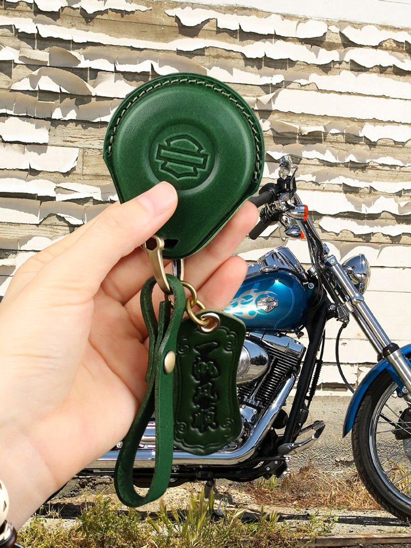 復古真皮哈雷重機車鑰匙包 HARLEY 48 72 Fat boy Dyna 1200 綠 - 鑰匙圈/鑰匙包 - 真皮 綠色