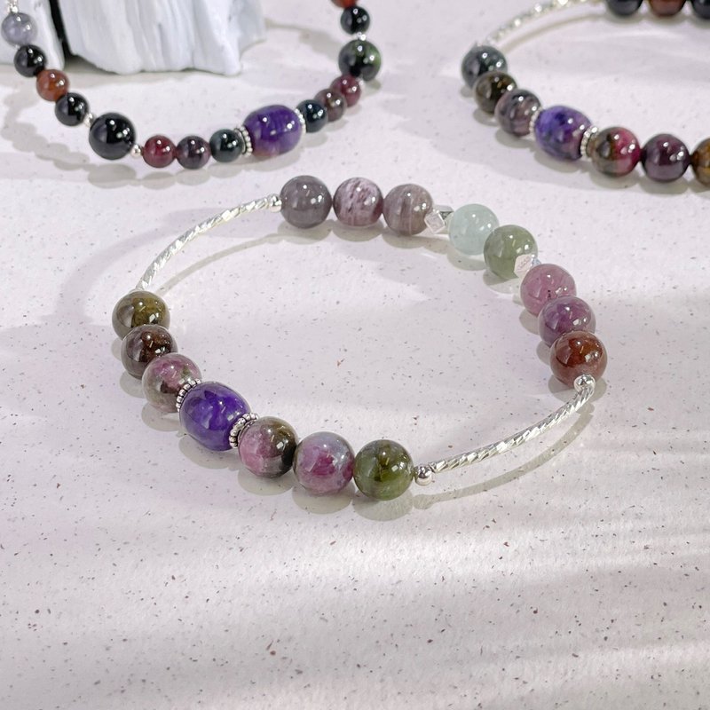 manas intellectual consciousness amethyst | tourmaline | s925 sterling silver accessories | crystal bracelet A2417 - สร้อยข้อมือ - คริสตัล สีม่วง