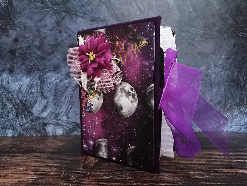 Moon junk journal handmade Galaxy garden notebook Flower witch grimoire thick - Notebooks & Journals - Paper Purple