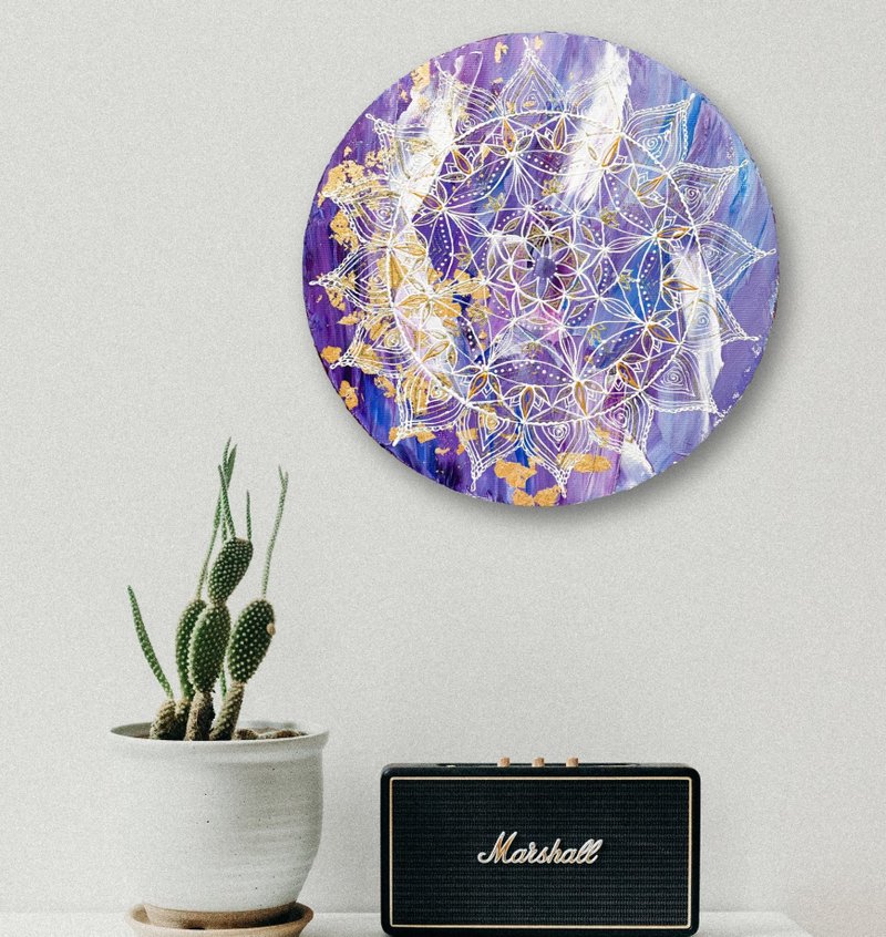Purple flower mandala painting Lavender meditation wall decor Symbolism art - 壁貼/牆壁裝飾 - 壓克力 紫色