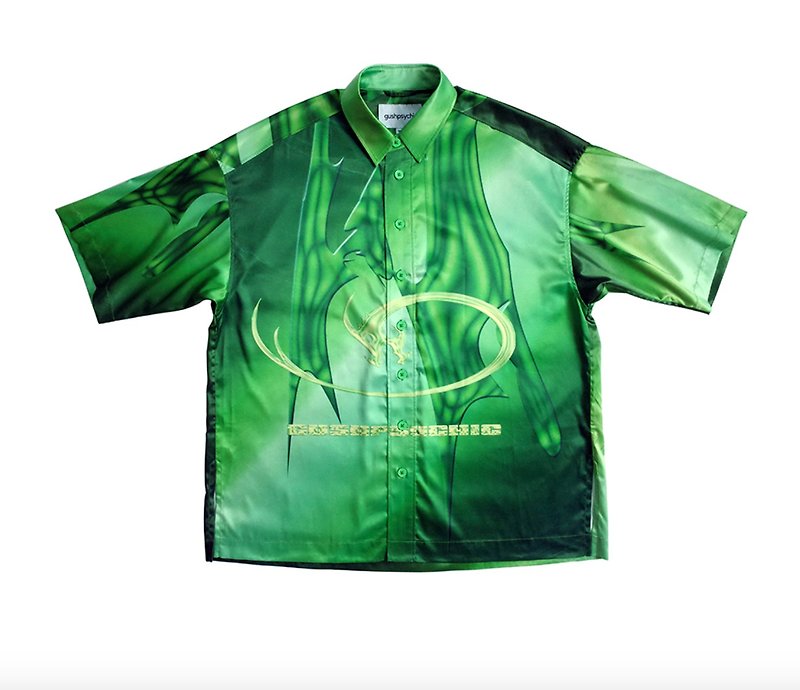 gushpsychic x Aaron Julian Dragon Green Dragon Short Sleeve Shirt - Men's Shirts - Other Materials Green