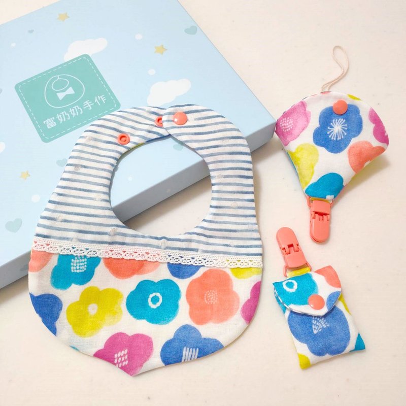 Blue Bar x Color Flower-Moon Gift Box/ Saliva Towel/ Two-in-One Pacifier Clip/ Safe Charm Bag - Baby Gift Sets - Cotton & Hemp Multicolor