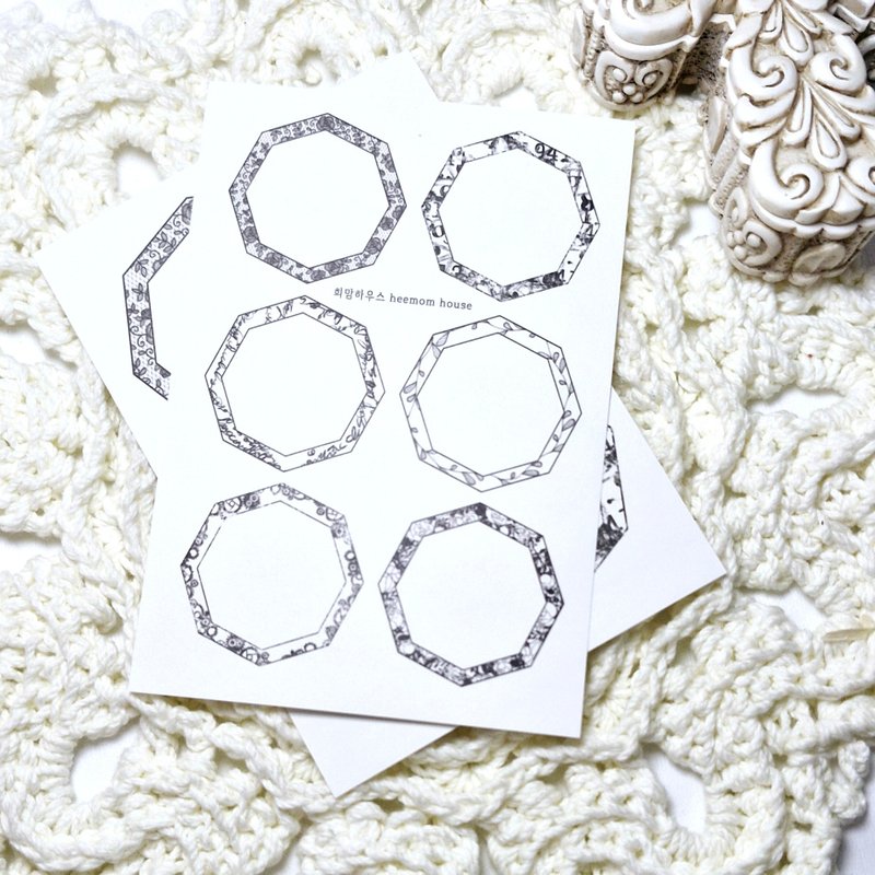 Black octagon frame paper sticker - 貼紙 - 紙 白色