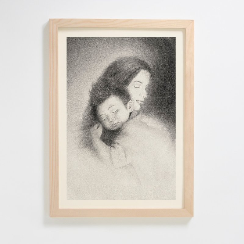 愛的光 Mother and Child 母親和孩子 家居裝飾掛畫 - 海報/掛畫/掛布 - 紙 卡其色