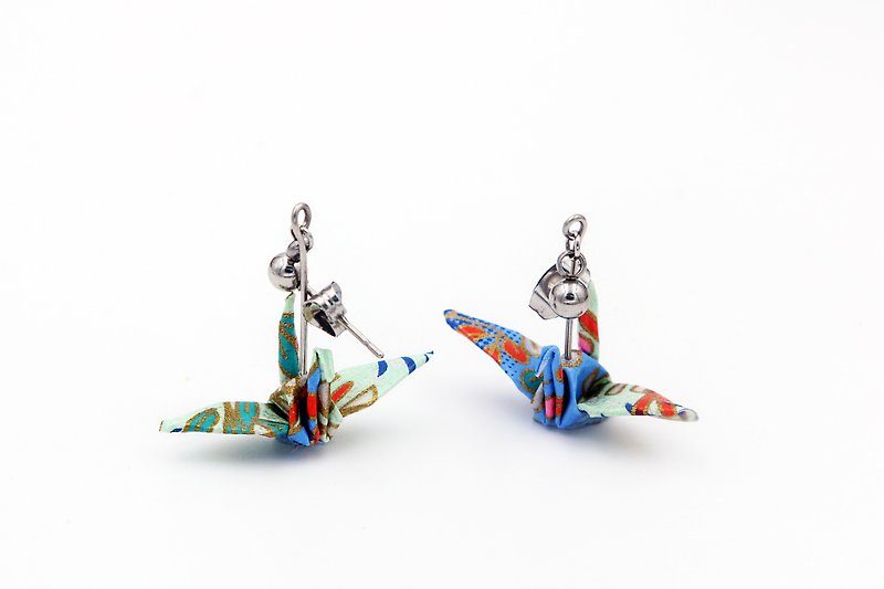 Water Reflecting Blue Sky Paper Crane Earrings - Earrings & Clip-ons - Paper Blue