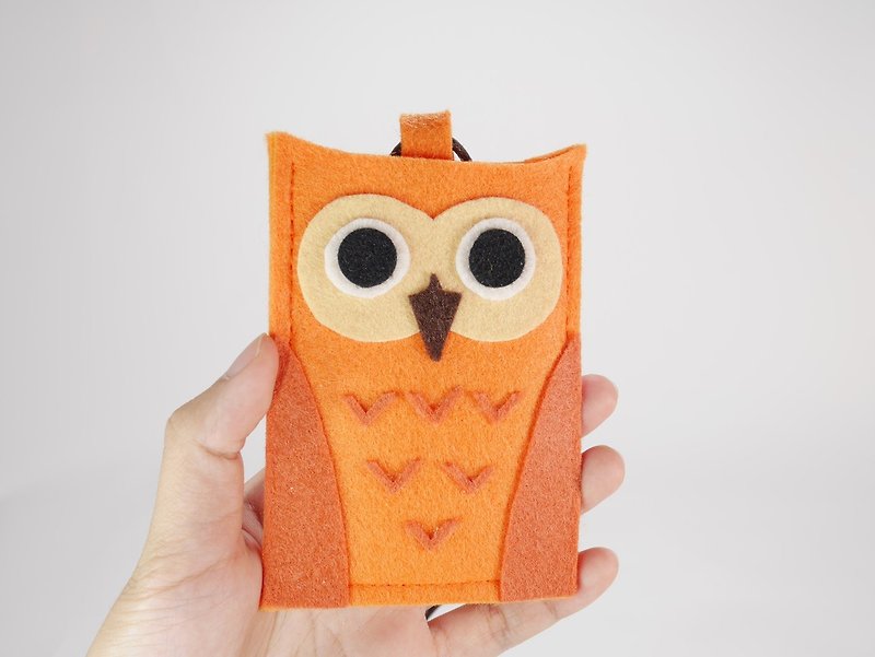 Cute Double Card Holder-Orange Owl_Year-End Surprise - ที่ใส่บัตรคล้องคอ - เส้นใยสังเคราะห์ สีส้ม