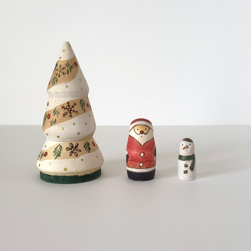 クリスマスツリー マトリョーシカ　サンタ・雪だるま - 公仔/玩偶 - 木頭 白色