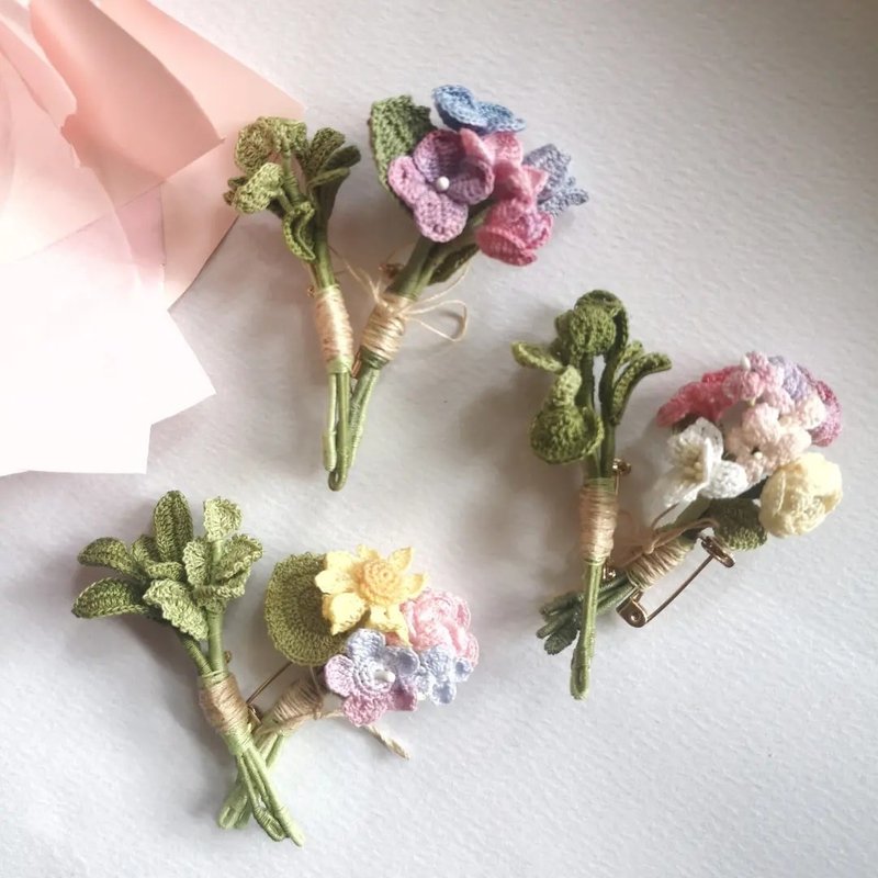 *My Fancy Handmade*成雙成對手鈎花扣針 - 胸針 - 繡線 白色