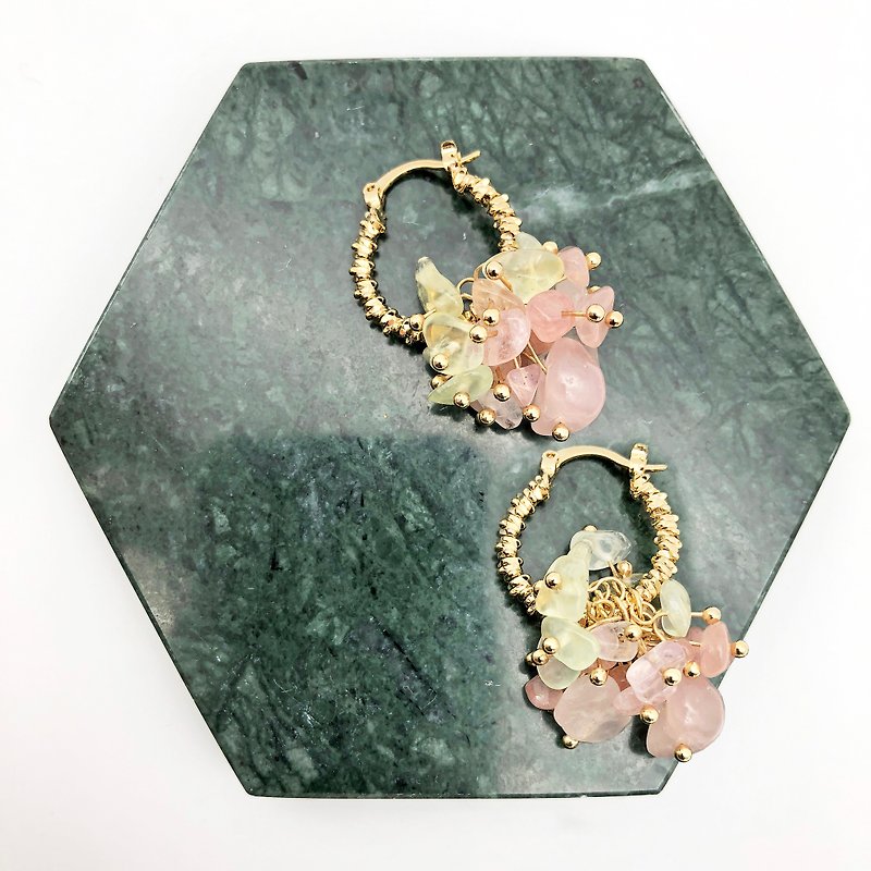 Japanese Style 14kgf Earrings 【Harvest Grapes】I【Natural Stones】Valentines Day - Earrings & Clip-ons - Gemstone Pink