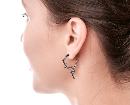 Majade Jewelry Design 沙弗萊石925純銀圈型耳環 尖刺哥特耳環 分支刺形女巫樹枝型耳環