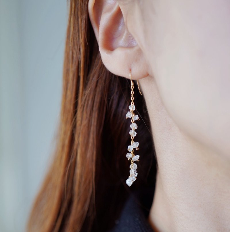 14kgf Herkimer Diamond Random Earrings / Clip-On Clips - ต่างหู - หิน สีใส