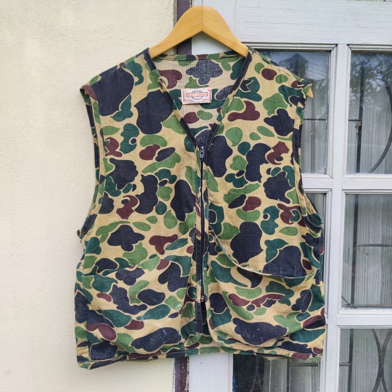 Vintage 80s Saftbak Hunting duck camo zipped vest - 男背心 - 其他材質 綠色