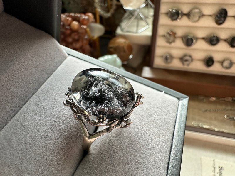 黑幽靈水晶 重工銀戒 - 戒指 - 水晶 