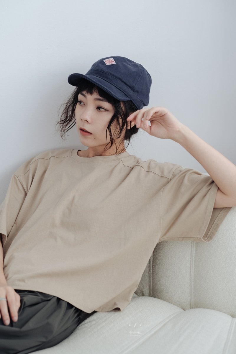 低肩線透涼小版短袖TEE - 2色 - 米麩 - 女 T 恤 - 棉．麻 卡其色