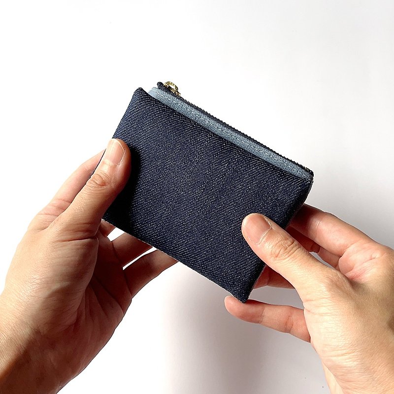 Minimalist Canvas Wallet – Washed Denim - Coin Purses - Cotton & Hemp Blue