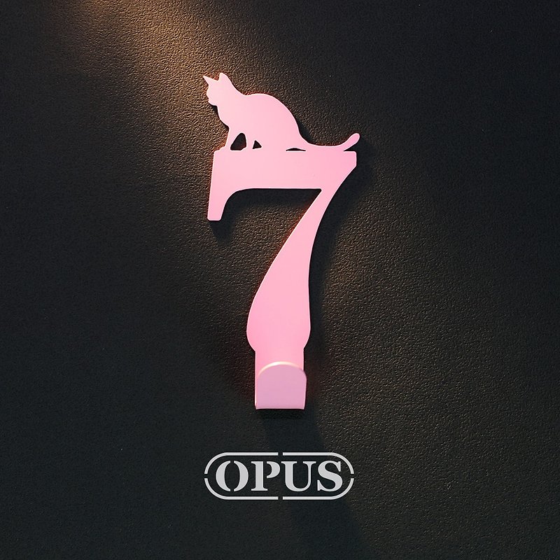 [OPUS Dongqi Metalworking] When the cat meets the number 7-hook (pink) / wall decoration hook / storage without trace - Wall Décor - Other Metals Pink