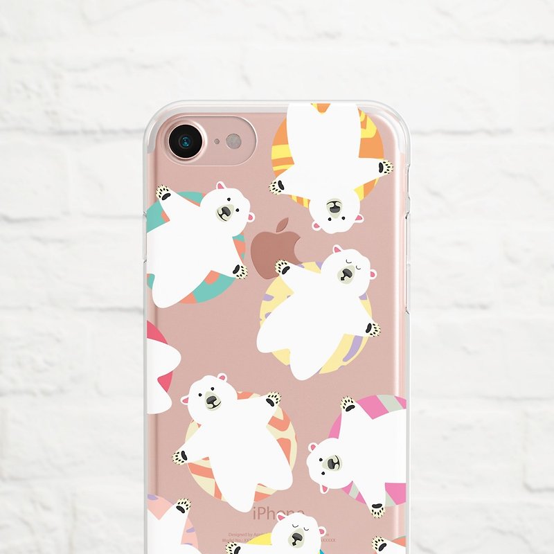 Polar Bear Chill, Clear Soft Phone Case, iPhone 13, 12, XS to SE models, Samsung - เคส/ซองมือถือ - ยาง ขาว