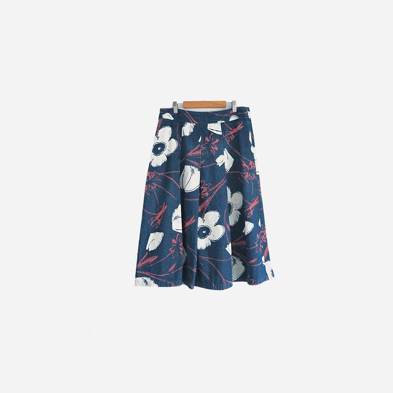 Dislocation vintage / printed discount denim skirt no.536 - กระโปรง - วัสดุอื่นๆ สีน้ำเงิน
