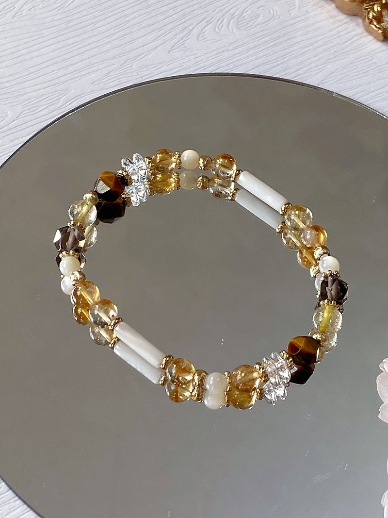 Citrine, Yellow Tiger Eye, Citrine and White Crystal || Lucky, Confident, Courage, Stress Relieving and Purifying Crystal Bracelet - สร้อยข้อมือ - คริสตัล สีเหลือง