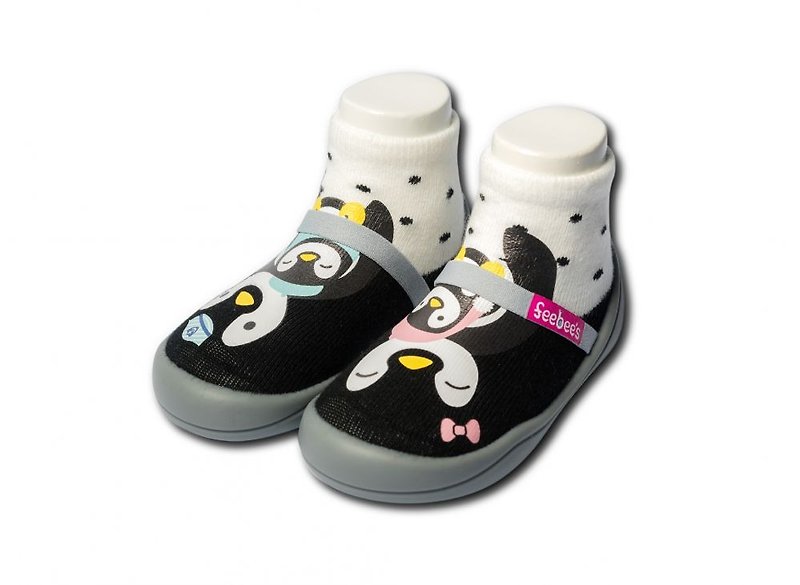 【Feebees】Cute Animal Series Penguin Family (Toddler Shoes, Socks, Shoes, Children's Shoes, Made in Taiwan) - รองเท้าเด็ก - วัสดุอื่นๆ สีดำ