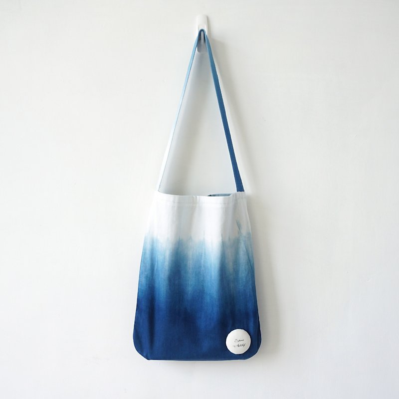 S.A x Spruce Forest, Indigo dyed Handmade Natural Pattern Tote Bag/ Handbag - Messenger Bags & Sling Bags - Cotton & Hemp Blue