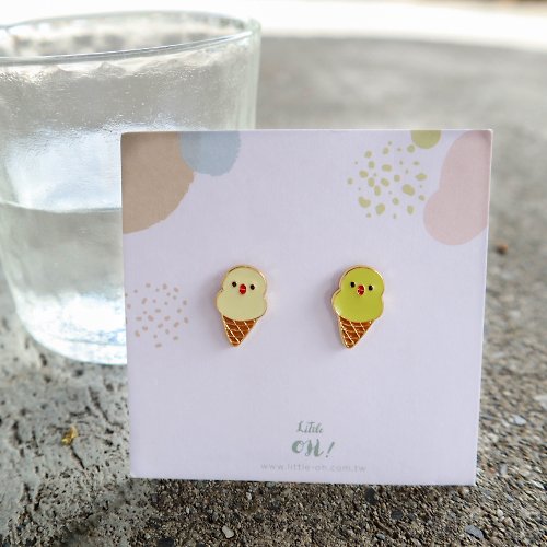 Little OH! 手工飾品 文鳥與小雞 霜淇淋 ice cream for bird lover 耳環 耳夾