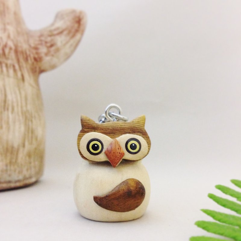 [3D Owl x Good Peace] Handmade Wooden Keychain/Pendant - ที่ห้อยกุญแจ - ไม้ สีกากี