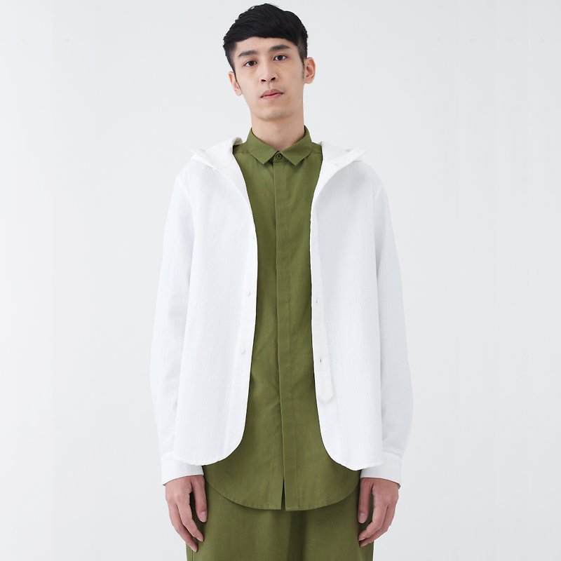 TRAN-Cotton-Linen Hoodie - เสื้อเชิ้ตผู้ชาย - ผ้าฝ้าย/ผ้าลินิน ขาว