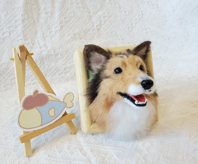 羊毛フェルト　オーダー募集 オーダーメイド羊毛フェルト】木製フレーム付きペット胸像