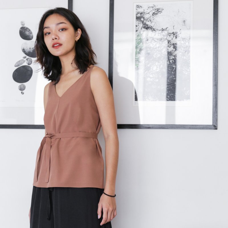 Heima silk tank tops 意大利真絲上衣 : 可可棕  , 全身襯裡 - 女上衣/長袖上衣 - 聚酯纖維 咖啡色