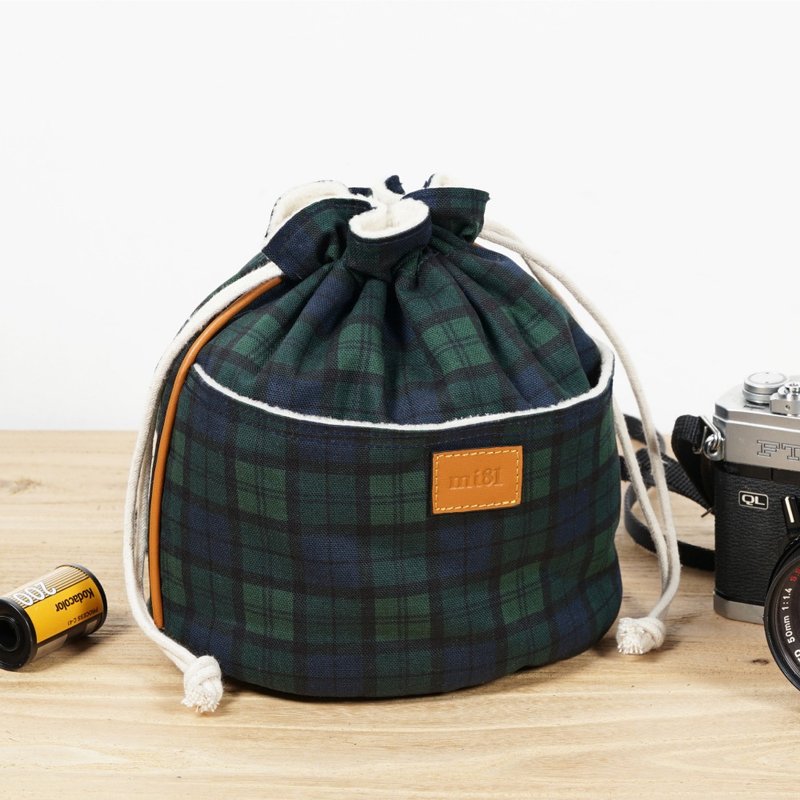 Cotton Printed camera Pouch Plaid - กระเป๋ากล้อง - ผ้าฝ้าย/ผ้าลินิน สีเขียว