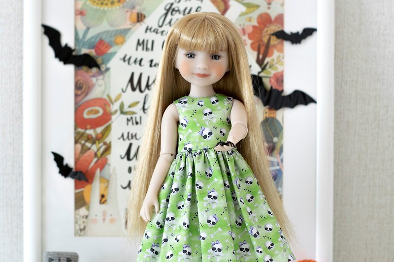 Halloween outfit skulls dress for Ruby Red Fashion Friends dolls (14.5 inch) - 玩偶/公仔 - 棉．麻 綠色