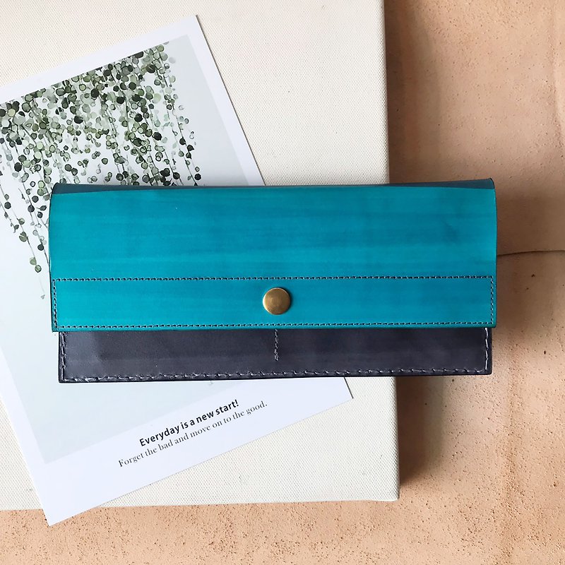 Leather long clip_4 card layers_1 banknote layer_coin pocket_grey blue gradient Lyon blue - Wallets - Genuine Leather Blue