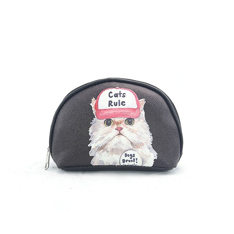 Ashley M - Cats Rule, Dogs Drool Cosmetic Bag - กระเป๋าเครื่องสำอาง - หนังแท้ สีดำ