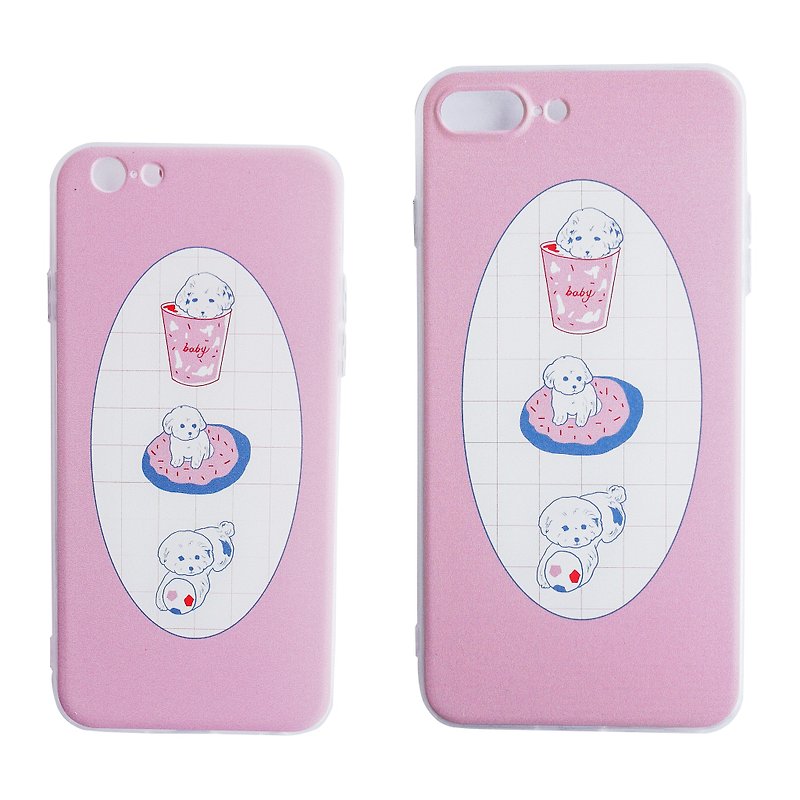 Original hand-painted pet dog Teddy dog ​​cute mobile phone shell - Phone Cases - Other Materials Pink