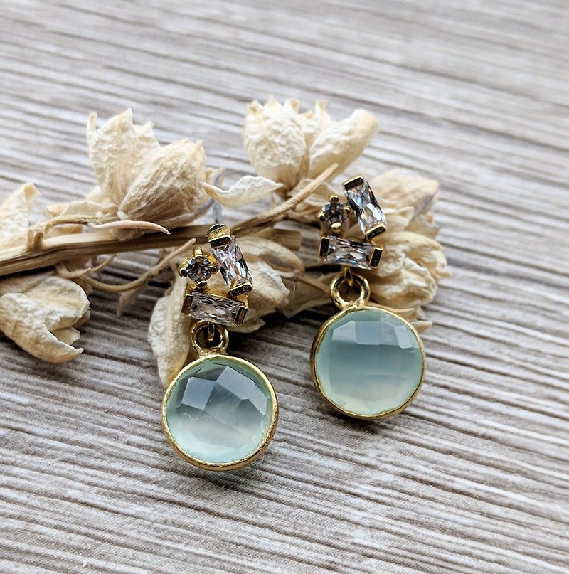 Chalcedony Pierced Earrings - Earrings & Clip-ons - Semi-Precious Stones Green