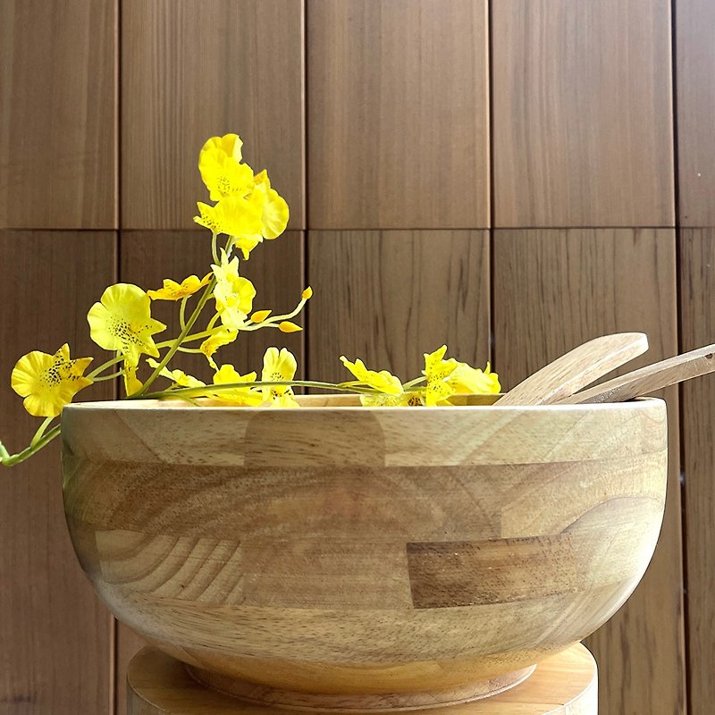 【絕版優惠】LUCKY WOOD -橡膠木10吋沙拉碗+湯叉組 - 碗 - 木頭 