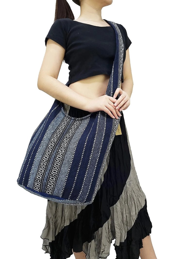 Woven Cotton Bag Shoulder bag Long Strap Crossbody bag  Dark blue & Blue Unisex - Other - Other Materials Blue