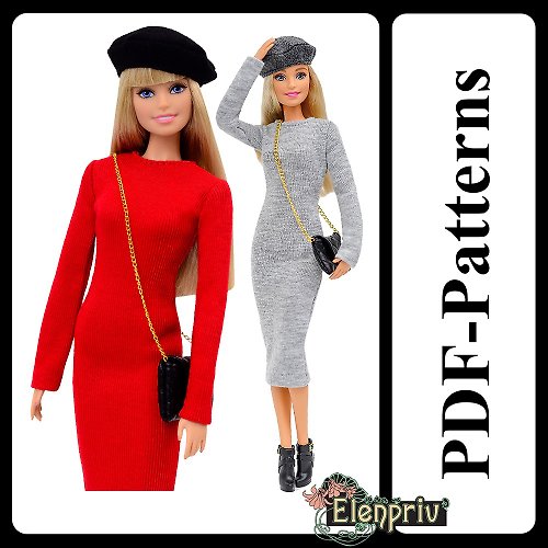 Elenpriv PDF Pattern jersey dress beret clutch for 11 1/2 Poppy Parker MTM FR2 barbie