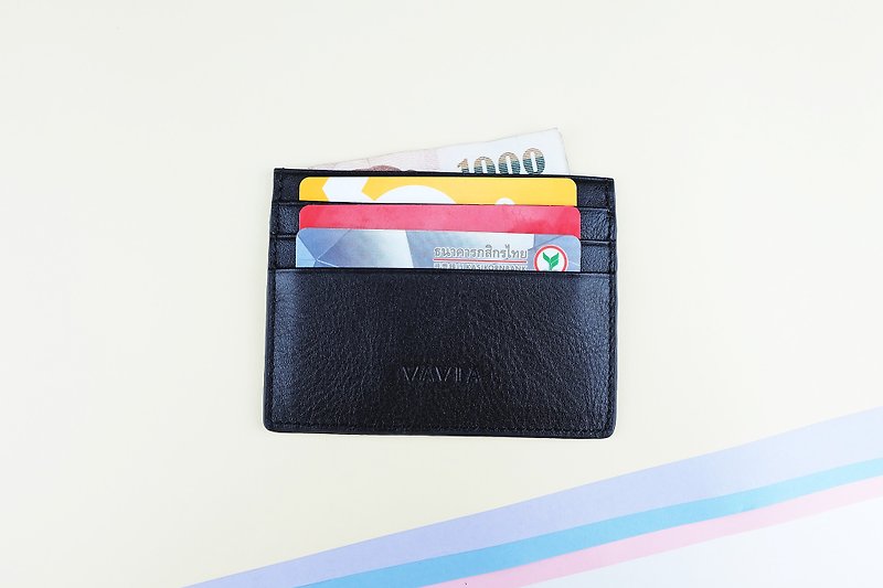 ブラック本革カードホルダー - 財布 - 革 ブラック