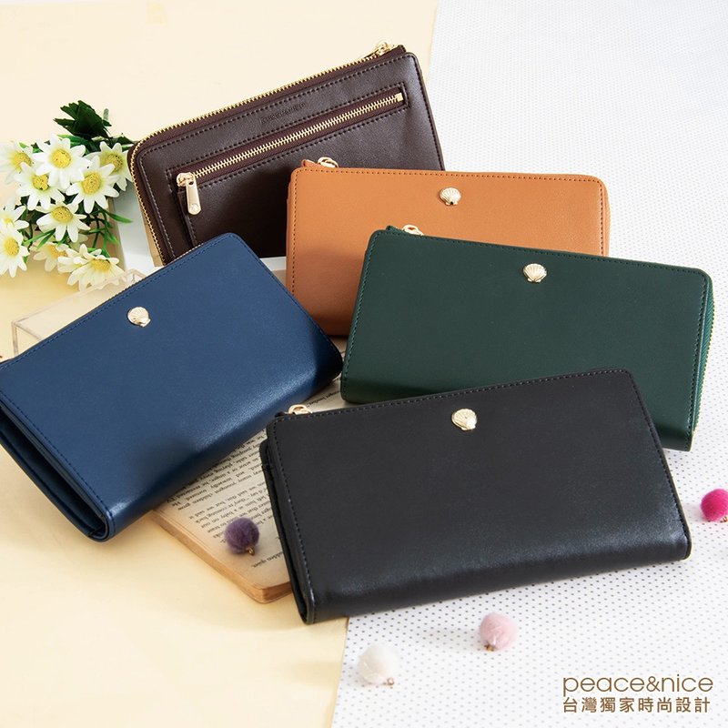 【PEACE&NICE】L Shape Wangcai Multi-layer Zipper Long Clip (2 Colors) - Wallets - Faux Leather Orange