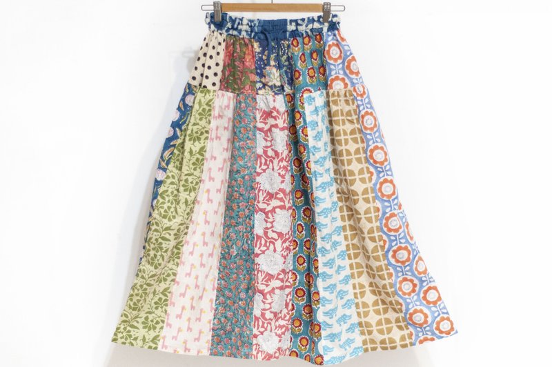 Woodblock Printed Cotton Skirt Indian Cotton Patchwork Skirt Indian Handmade Woodblock Printed Long Skirt-Flower Style - กระโปรง - ผ้าฝ้าย/ผ้าลินิน หลากหลายสี