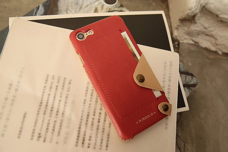 iPhone 7 iPhone 8 /4.7吋 極簡系列側入款皮革保護套-粉桃紅 - 手機殼/手機套 - 真皮 紅色