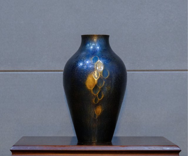 紫金色鎚肌 銅製 花瓶 玉川堂 紫金色鎚肌銅製花瓶 鎚起銅器 茶道具 華道具 花器花入 銅