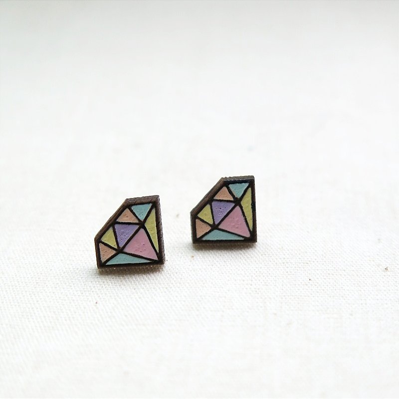 Wooden earring diamond - Earrings & Clip-ons - Wood Multicolor
