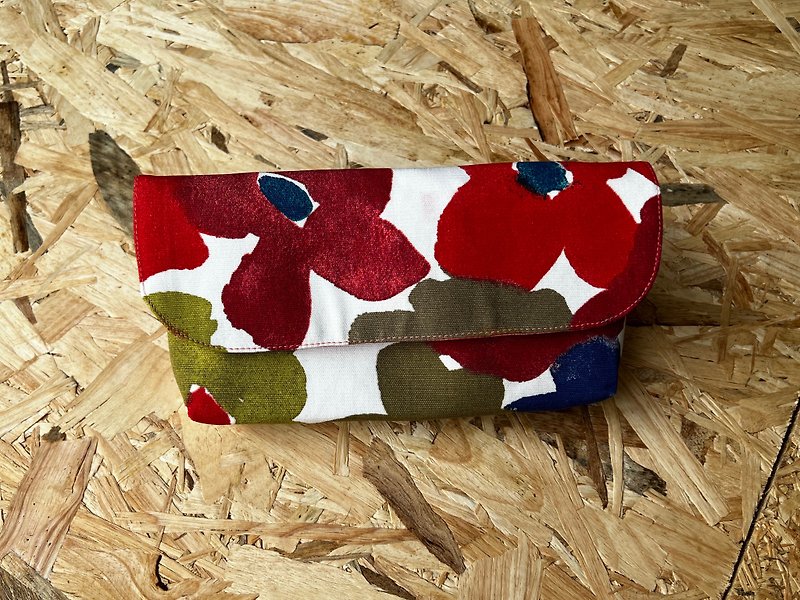 OH 卡 (Oh Cards) 收納袋, 日本布北歐花 - Toiletry Bags & Pouches - Cotton & Hemp Red