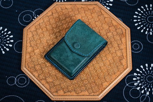 KH craft 直式 塑形名片夾 藍綠色 (名片盒 義大利磨砂植鞣革)