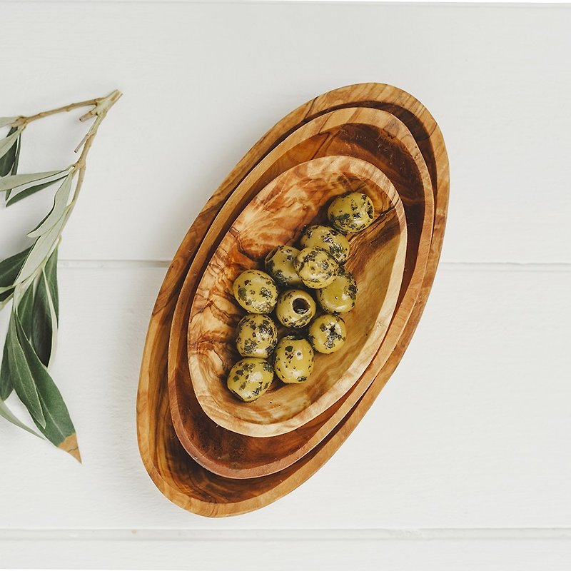 英國Naturally Med精品餐廚橄欖實木橢圓碗/淺碗組(三入一組) - 碗 - 木頭 咖啡色