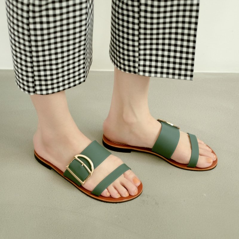 ! Honey Wax luster Yuechuan Yue Liang vegetable tanned leather sandals and slippers Pimpernel - full leather MIT - Sandals - Genuine Leather Green