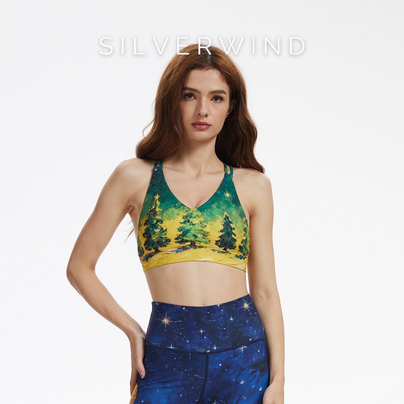 【SILVERWIND】聖誕之夜印花高強緊身褲速乾跑步透健身瑜伽文胸女 - 運動內衣 - 環保材質 